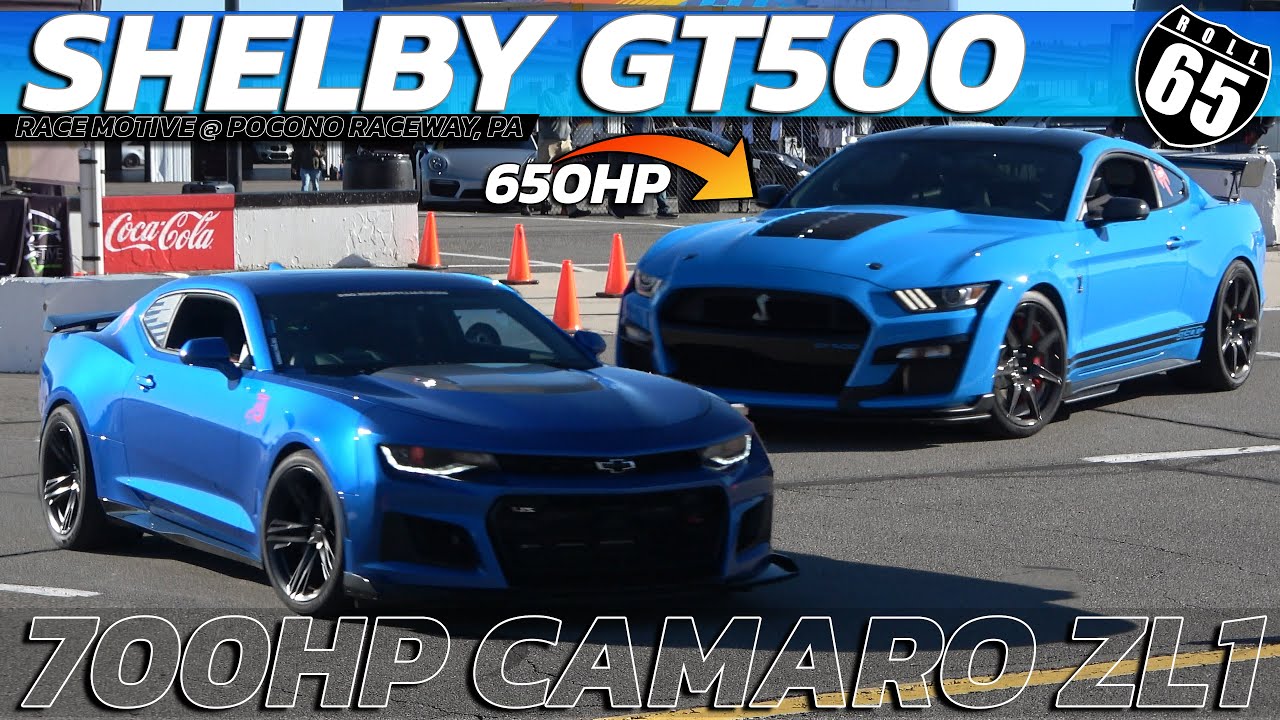 650hp Shelby GT500 vs 700hp Camaro ZL1 Rematch: Roll Race Showdown at Pocono Raceway!