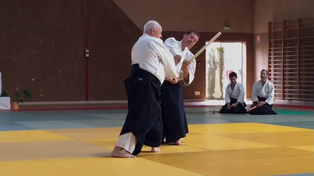 Michel Bécart, shihan 7e dan, Jyo et bokken à Saint Antonin en juillet 2017