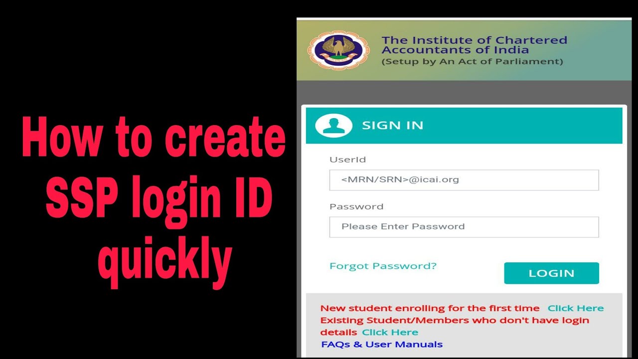 How to create SSP login ID | ICAI 2020 | Students | Using mobile phone!!