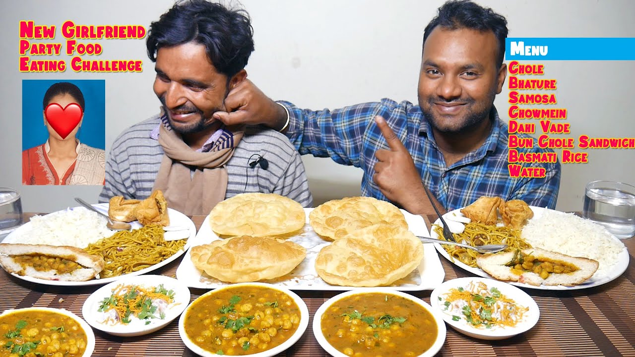 Chandu's new GIRLFRIEND Party Food Eating Challenge | Chole Bhature, Samosa | Food Challenge India