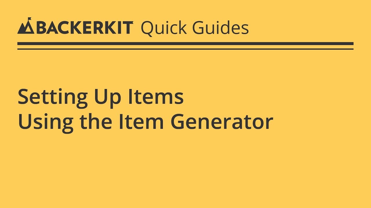 Setting Up Items using the Item Generator