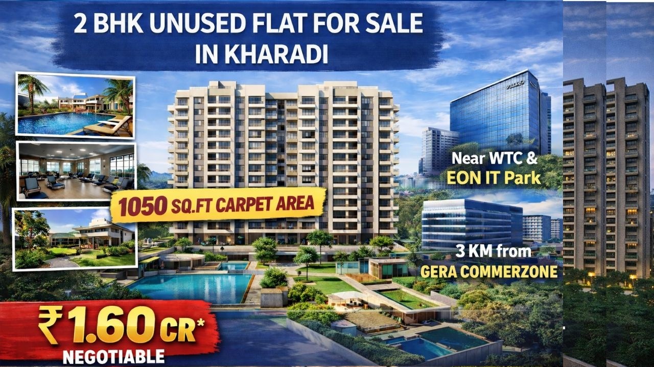 Ready-to-Move 2 BHK Unused Flat for Sale in Kharadi | 1050 Sq.Ft Carpet | ₹1.60 Cr