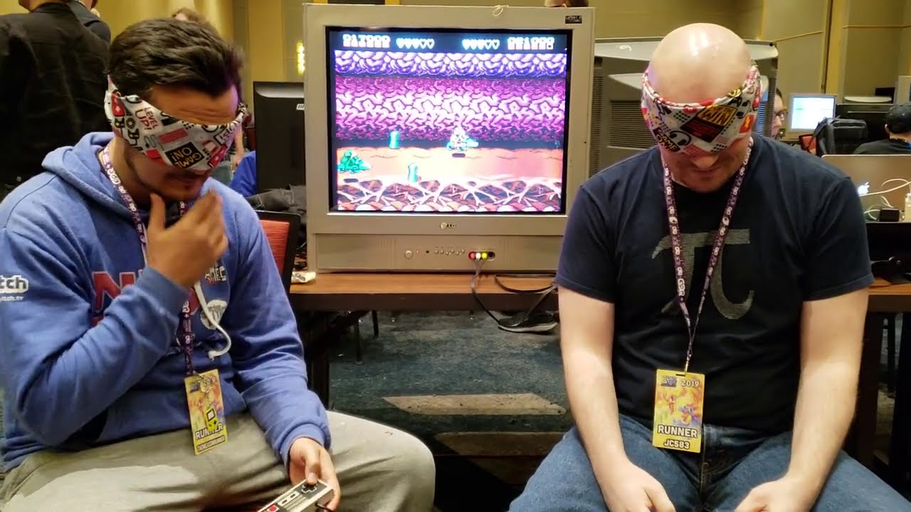 Co-op Blindfolded Battletoads Turbo Tunnel NES