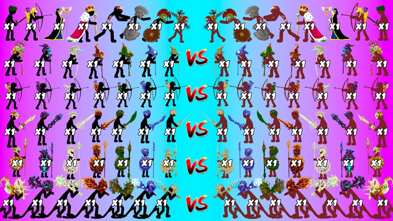 Black Vs Red - 1vs1 - Stick War Legacy - All Skins Units Army - Who Will Win?