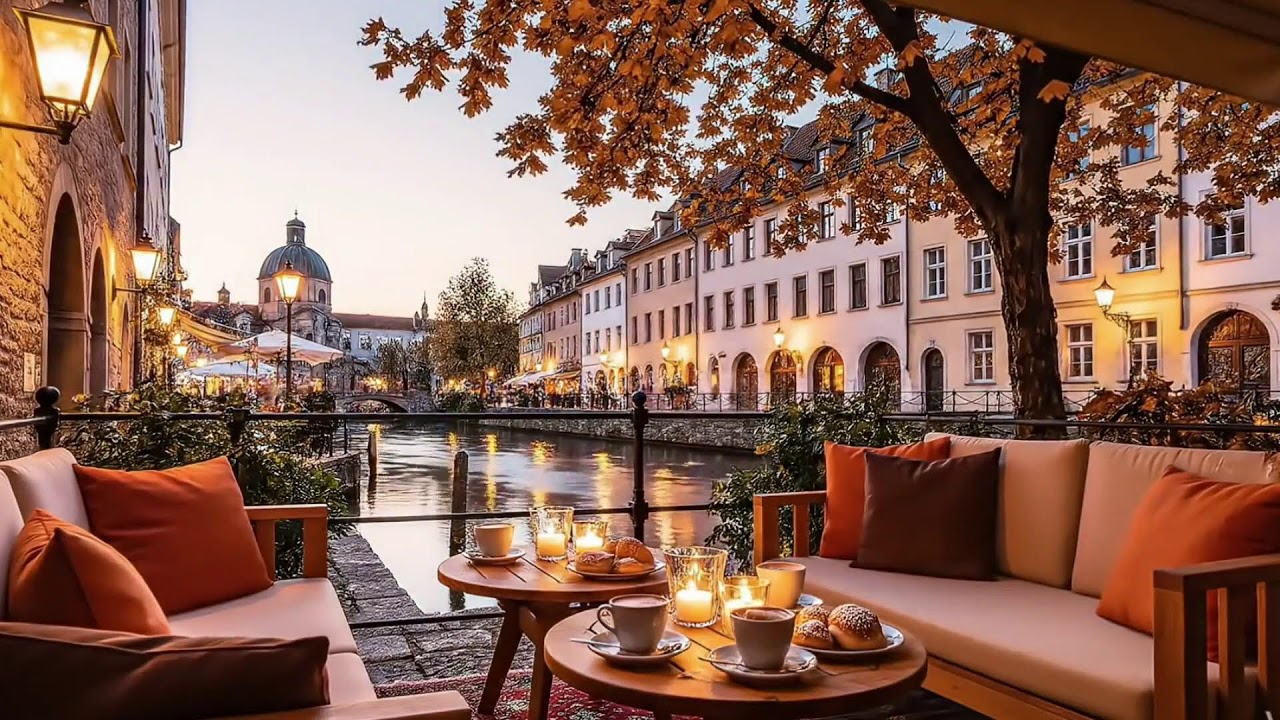 Relax Instantly With Cozy Autumn Cafe Ambience By The European River Old Town