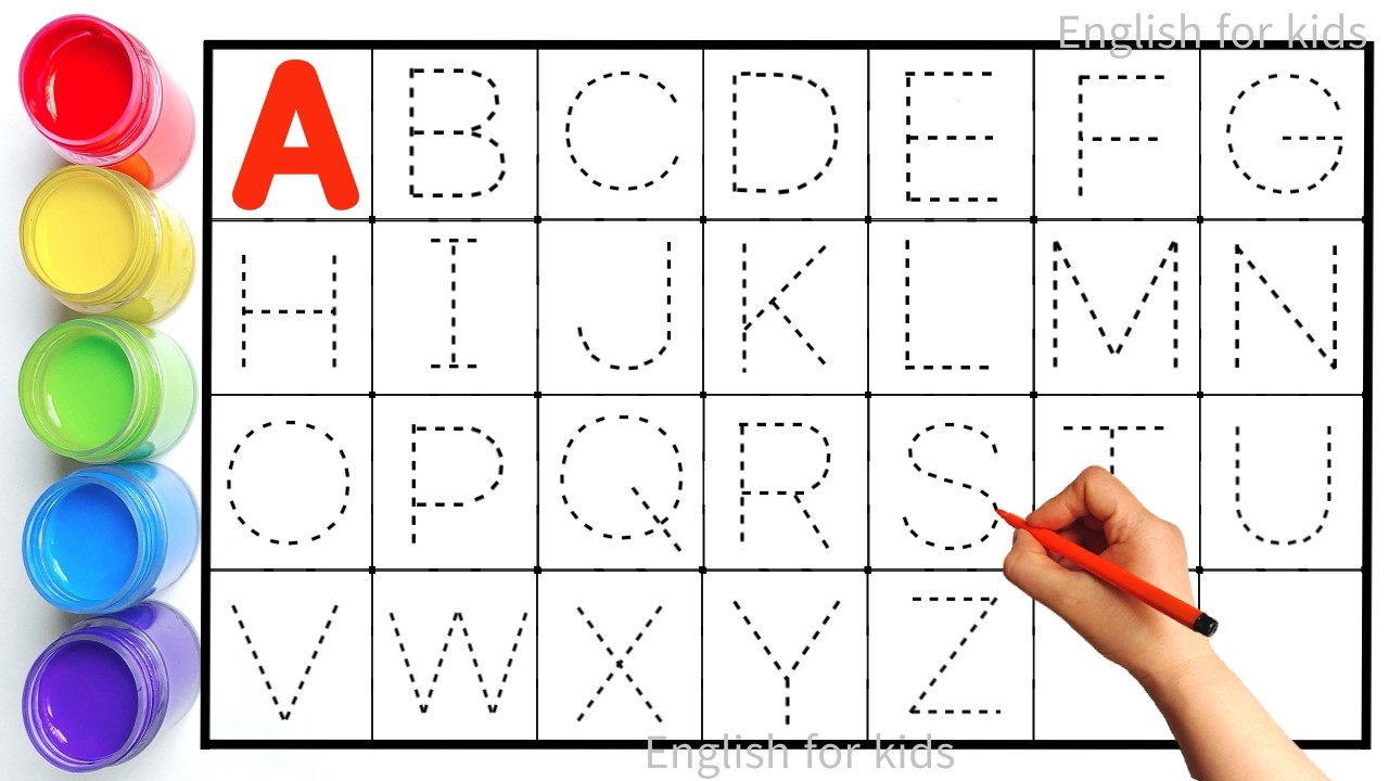 Alphabet, ABC song, ABCD, A to Z, Kids rhymes, collection for writing along dotted lines for toddler