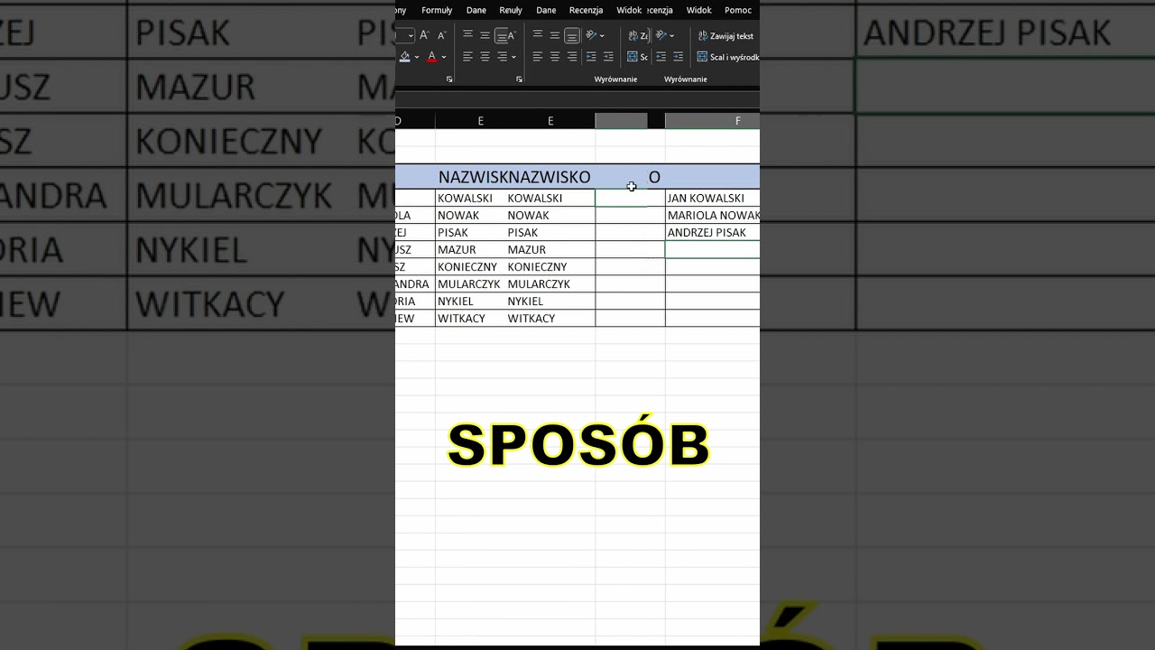 NAJSZYBSZE łączenie tekstu w Excel 2021 i office 365 #shorts