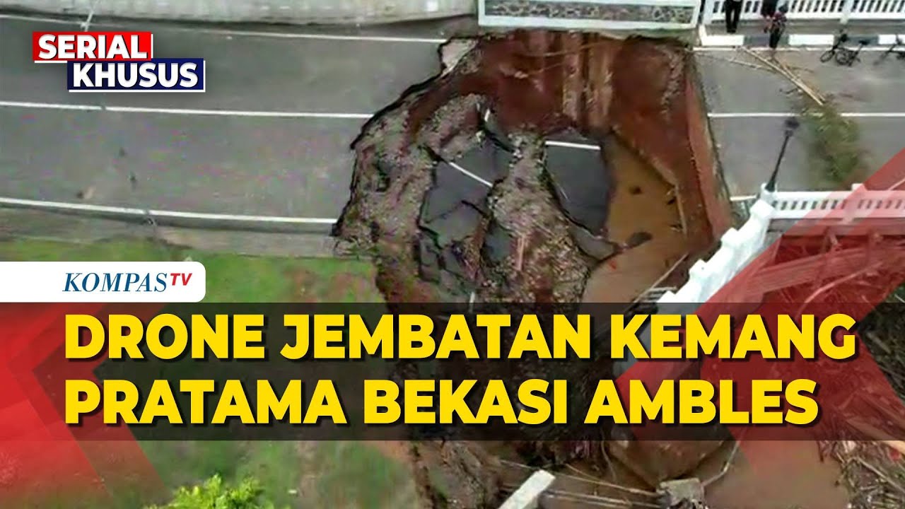 Drone Penampakan Jembatan Kemang Pratama Bekasi Ambles, Jawa Barat