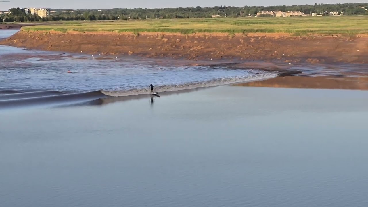 Surfers surfing the Tidal Bore in Moncton NB