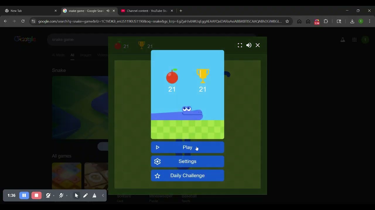 playing Google Snake on my old ass laptop
