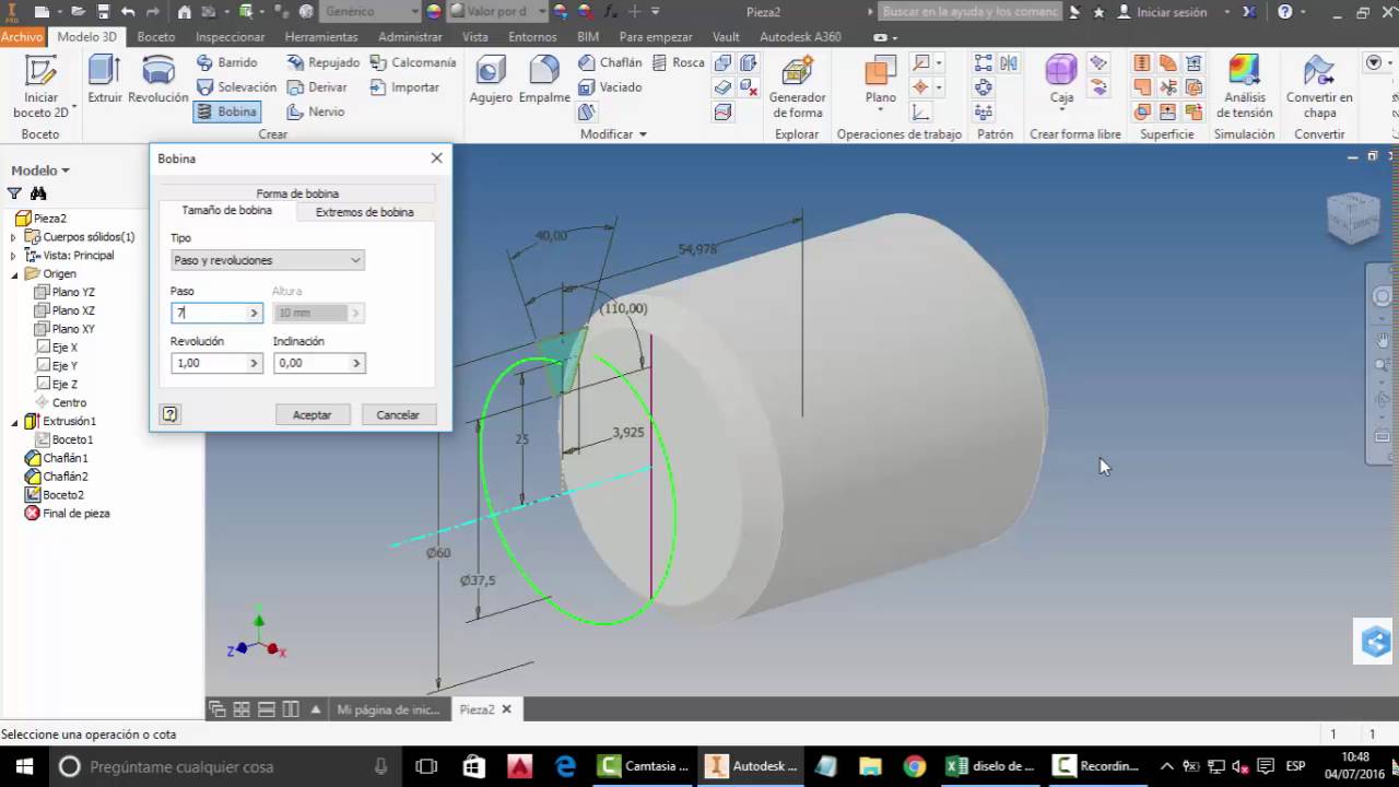 diseño de tornillo sin fin helicoidal en inventor
