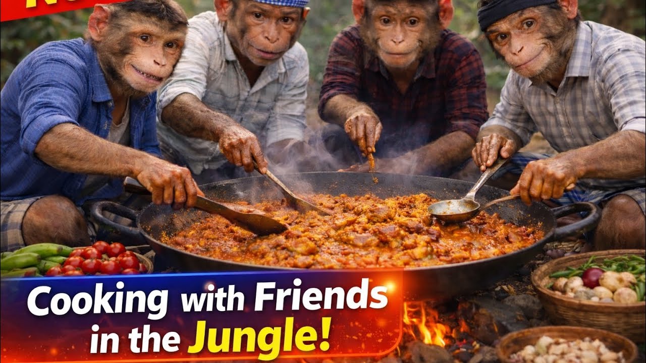 Jungle Cooking with Monkeys 🐒 Monkey  Fish  Fry Recipe Cooking in Village Village Style Traditional