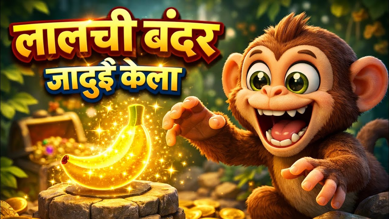 लालची बंदर और जादुई केला 🍌 | Greedy Monkey and the Magic Banana 🍌 | Kids Moral Story
