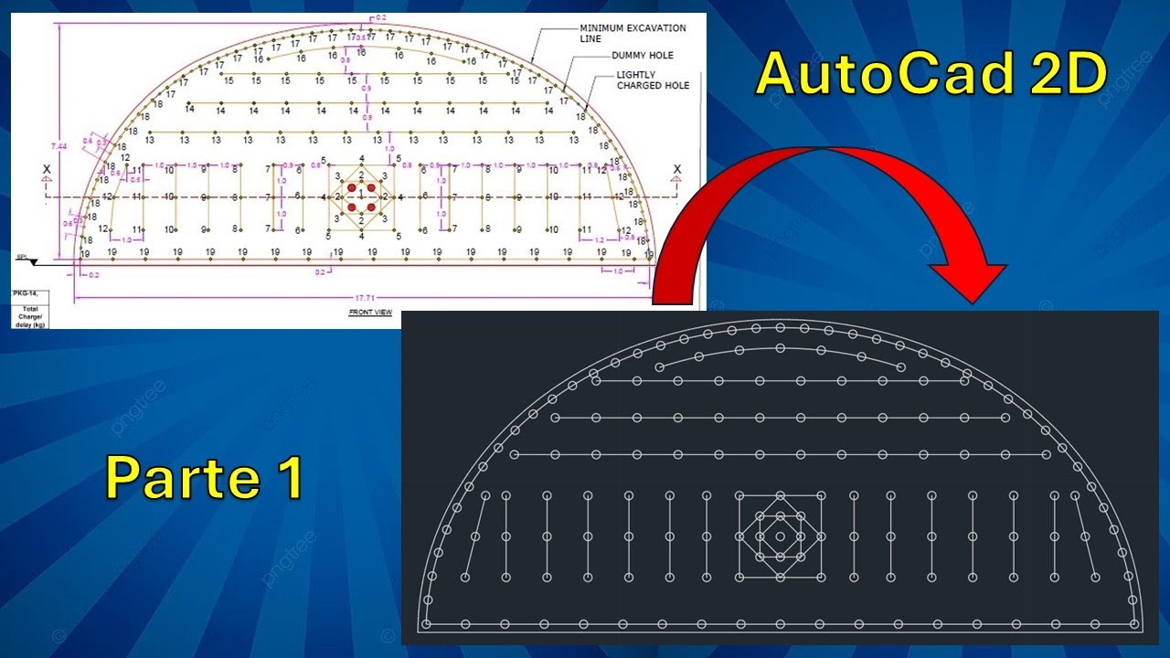 Diagrama de disparo minería subterránea en AutoCad