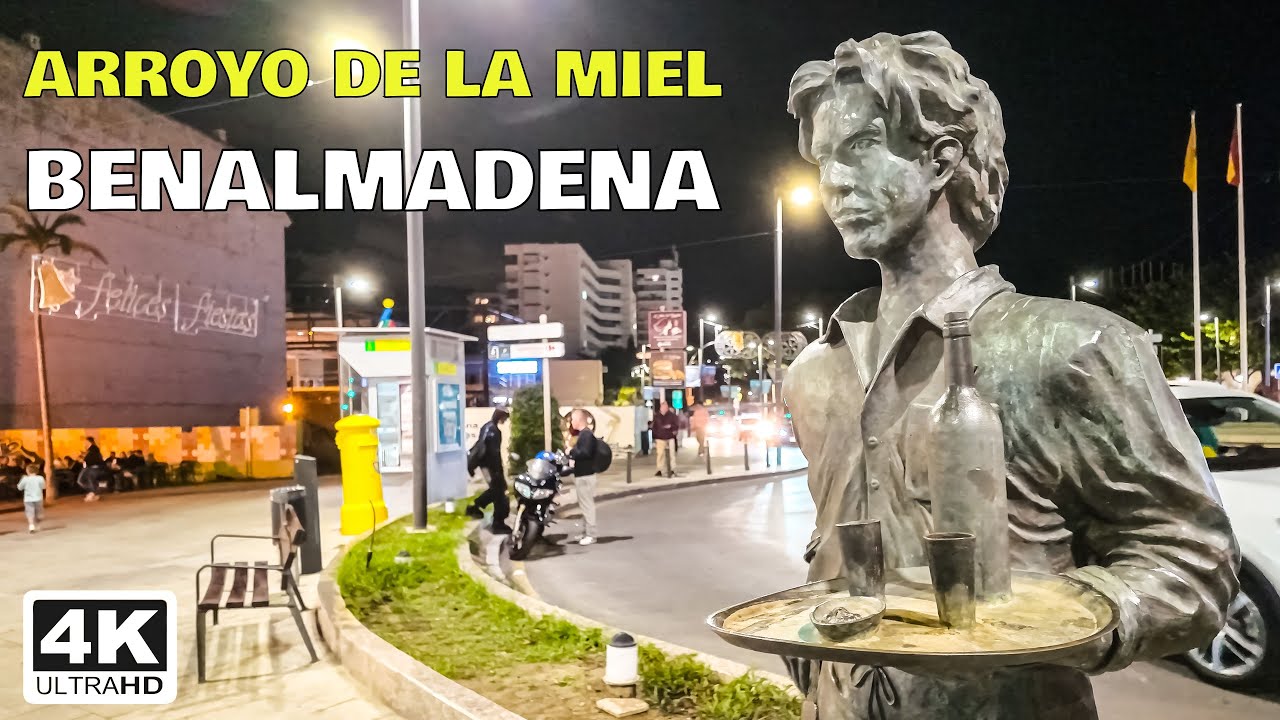 Walk with Me on a Night in Benalmadena Arroyo de la Miel, Costa del Sol [4K 60FPS] Spain Winter