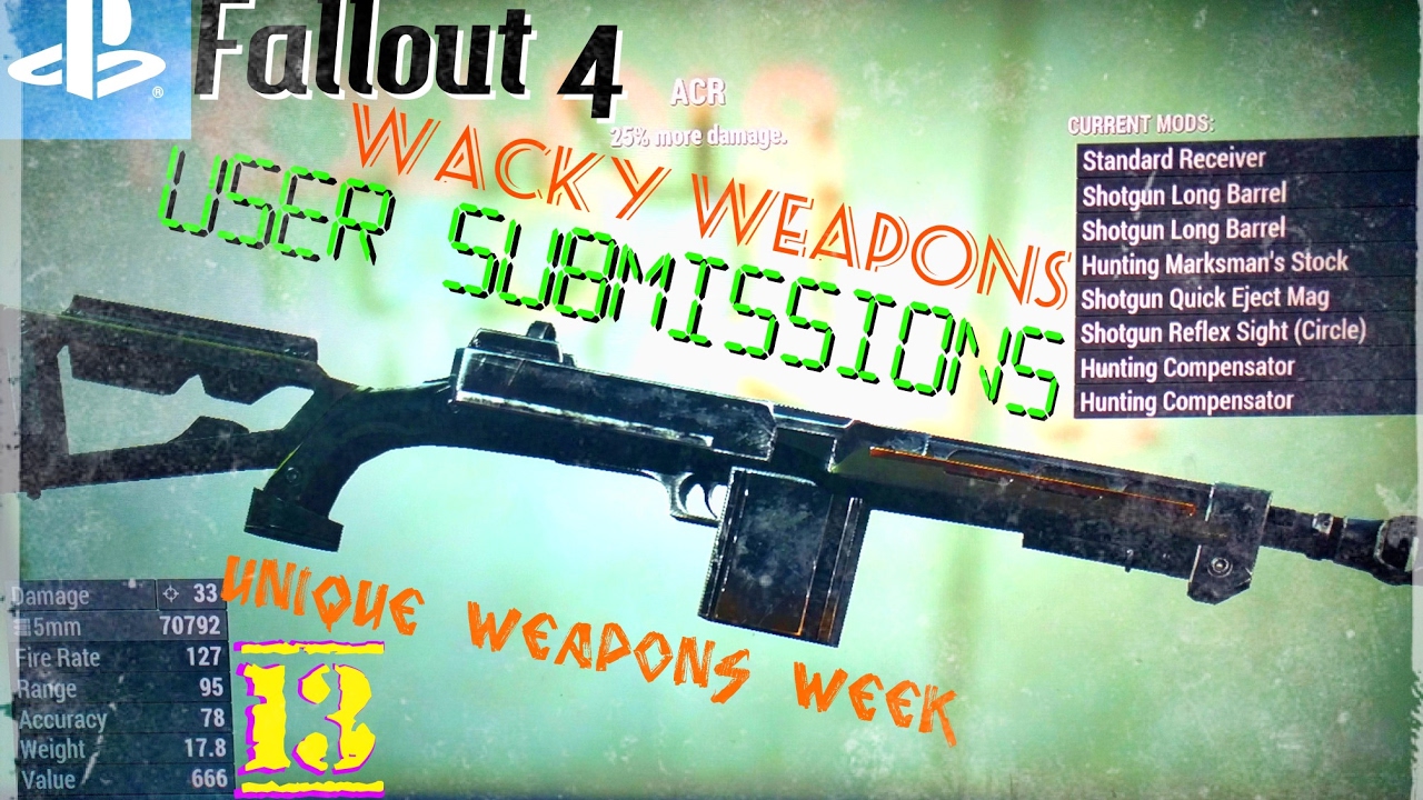 Fallout 4 - WACKY WEAPONS - UNIQUE CREATIONS - User Submissions! Crazy Armory, New Testing Facility