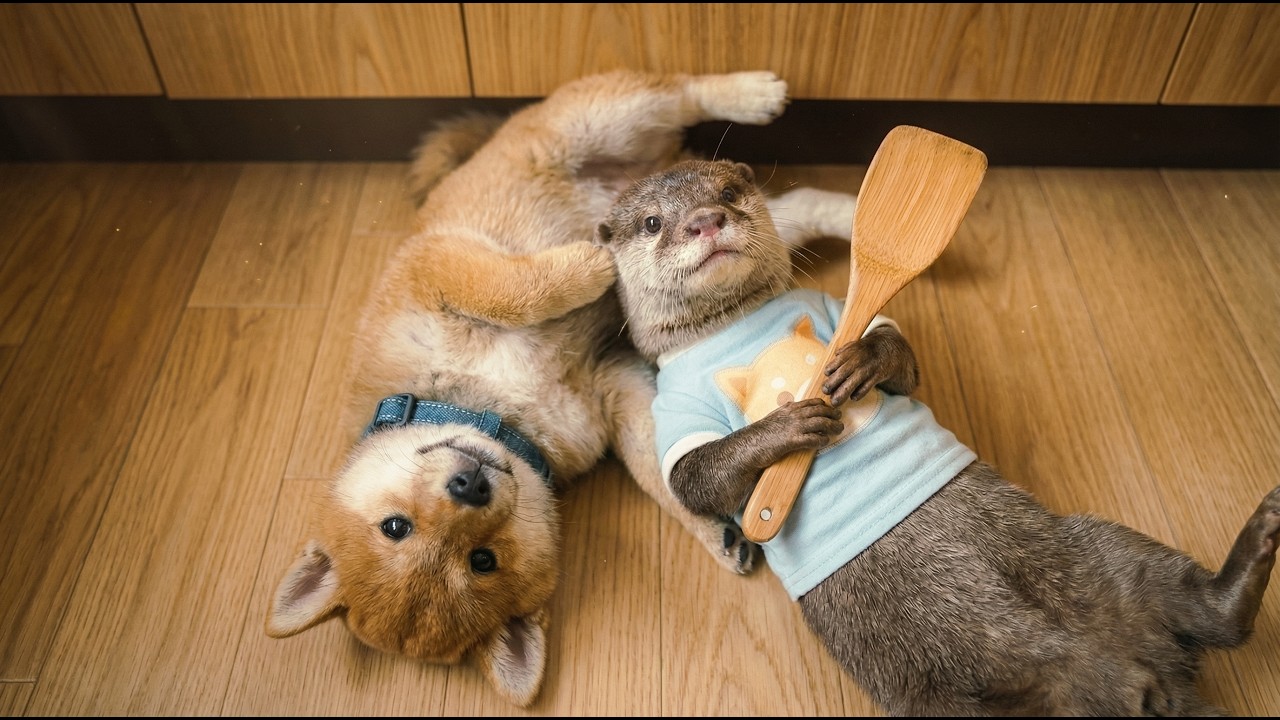 料理中にこっそりキッチンに侵入した結果…😂 Shiba Inu & Otter Try to Sneak into the Kitchen...😂