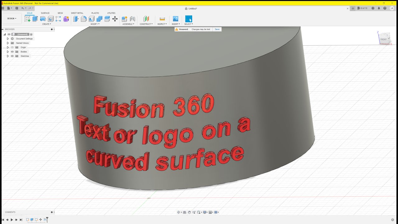 Fusion 360 &mdash; Как добавить текст или логотип на изогнутую поверхность
