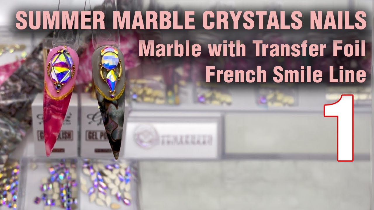 Summer Marble French Designs w Transfer Foil, Gel Painting Nail Art Tutorial - How to Quick Easy