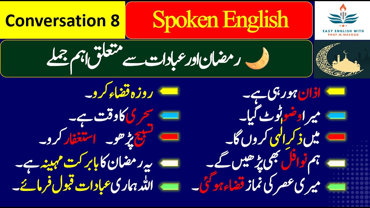 Ramadan English Conversation Practice | Urdu to English | Daily Use Sentences | Spoken English