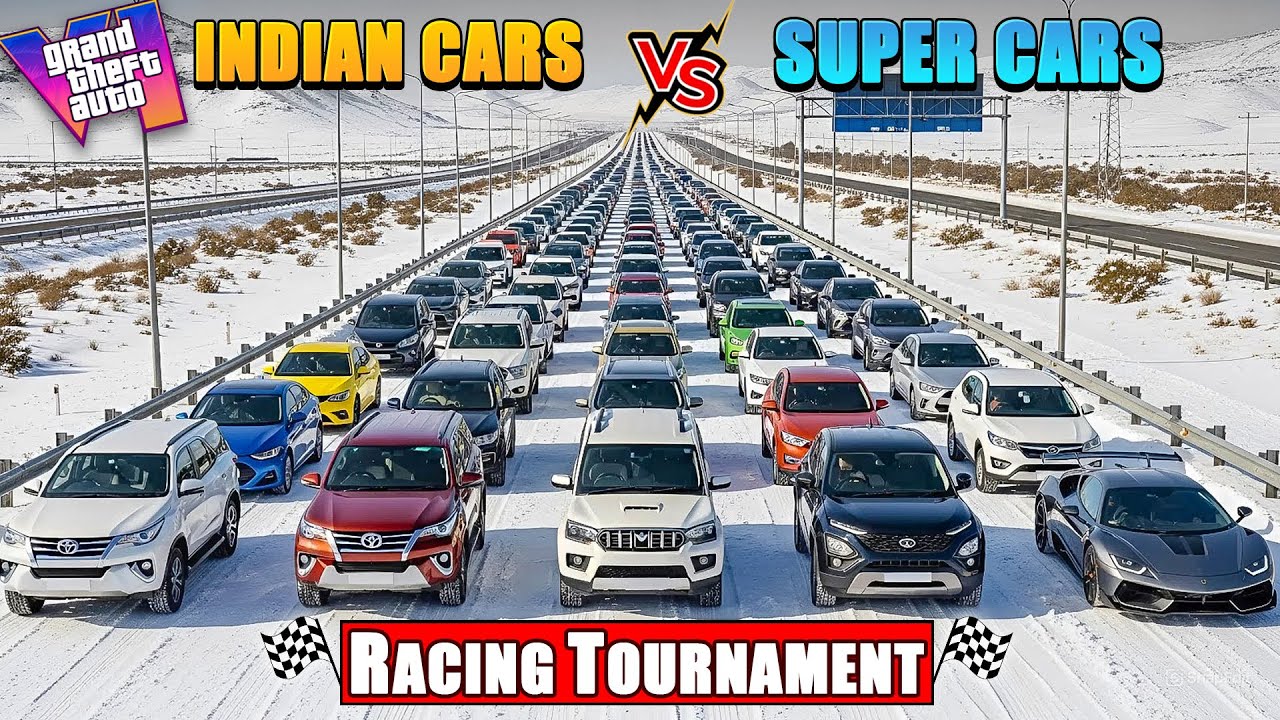GTA 5: INDIAN CARS VS SUPER CARS SNOW FALL HIGHWAY DRAG RACE | GTA 5 GAMEPLAY!