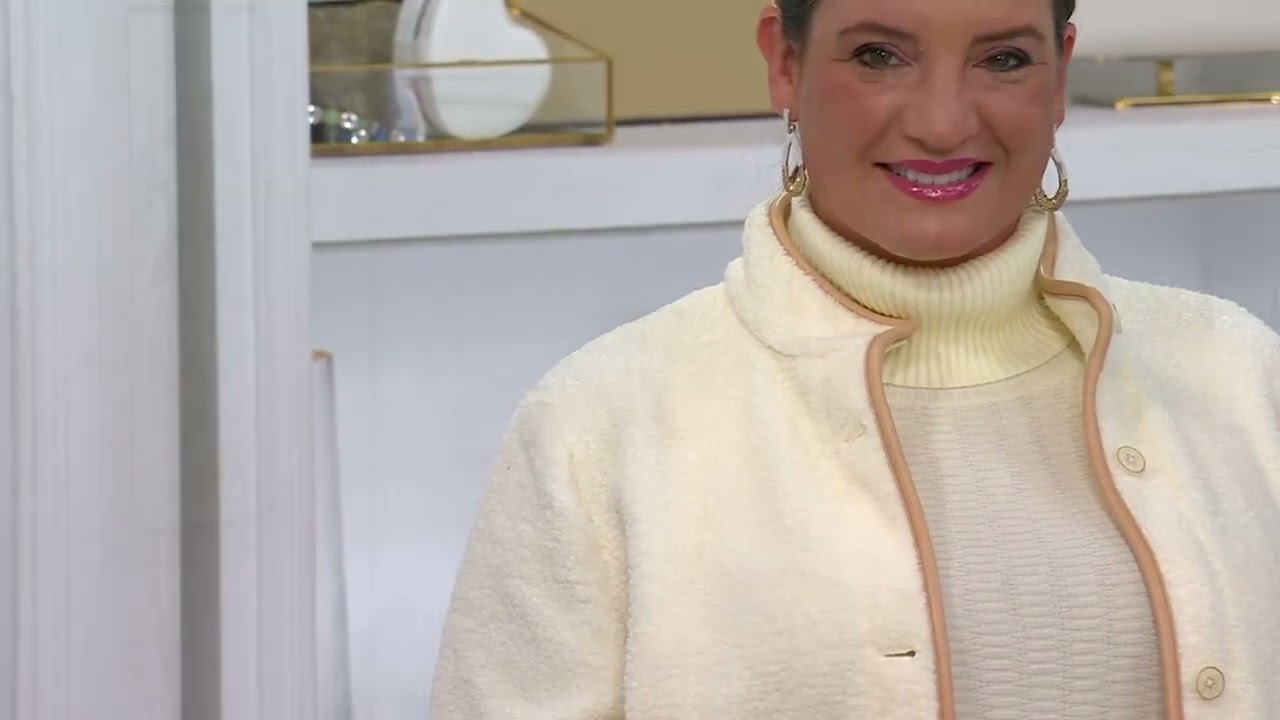 Susan Graver Bonded Fleece Button-Front Jacket w/ Faux Leather Trim on QVC
