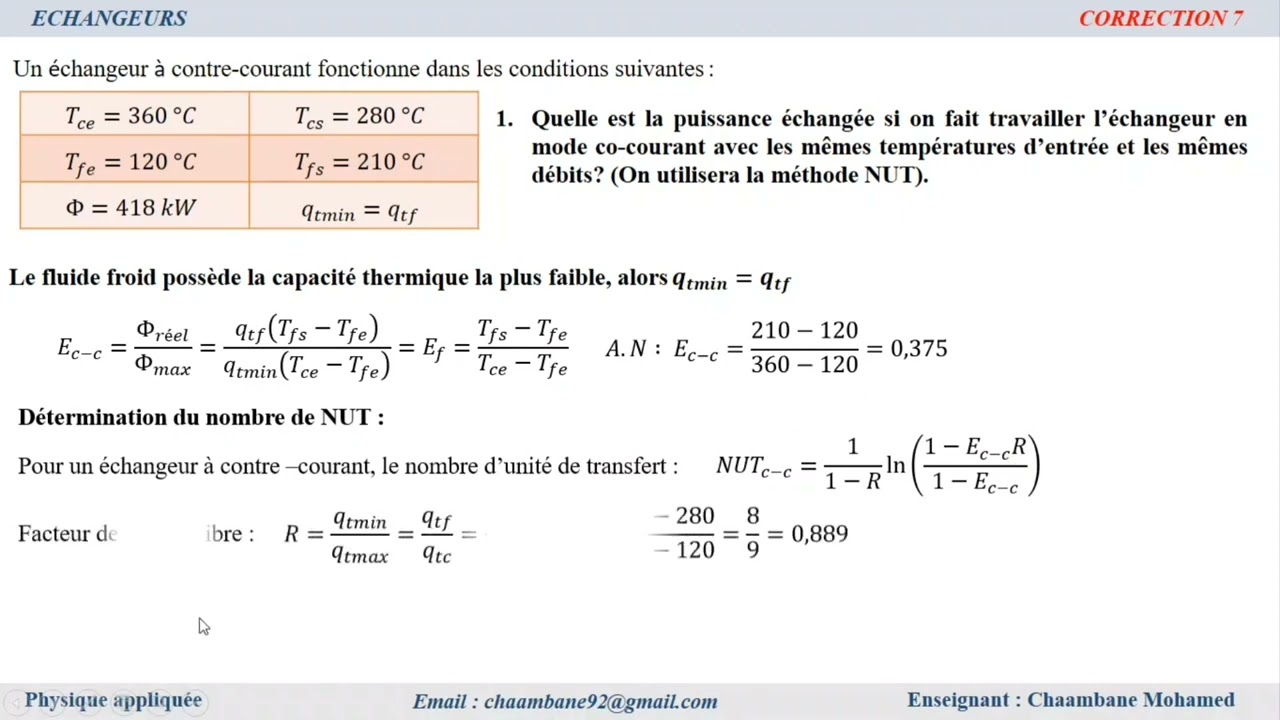 Échangeurs | Exercice 7 |Puissance thermique