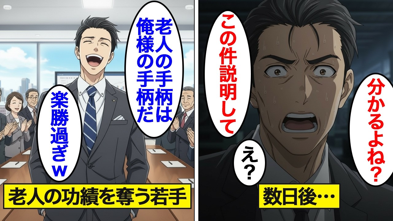 【漫画】老人の功績を横取りして出世した自称エリート社員の末路。楽して出生した結果…【スカッと】