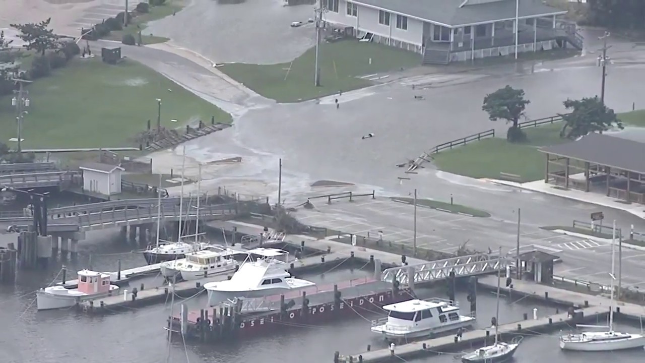 Aerial video over Ocracoke, North Carolina shows Hurricane Dorian's impact