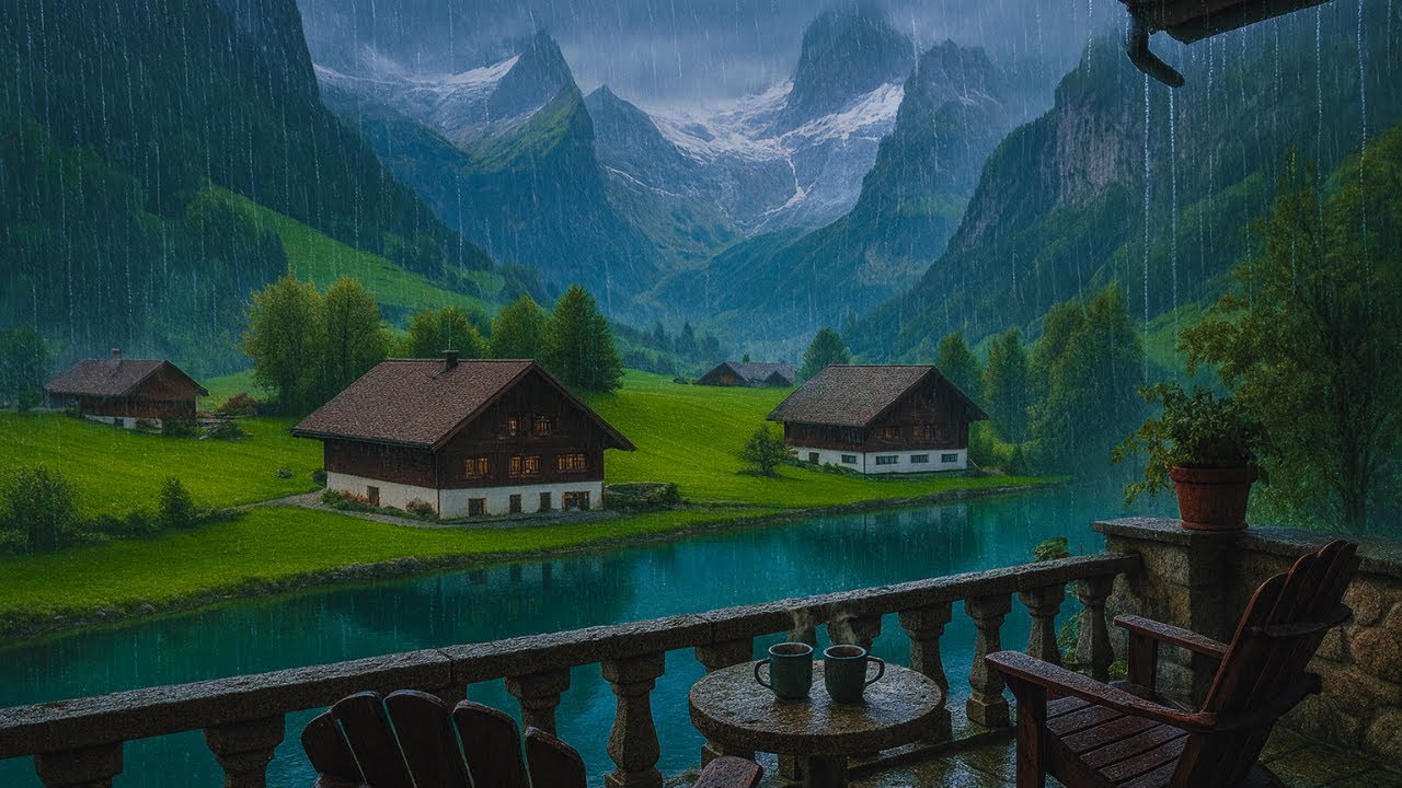 Rain Sounds & Gentle Piano 🌧️ | Cozy Alpine Cabin Ambience for Deep Sleep & Focus