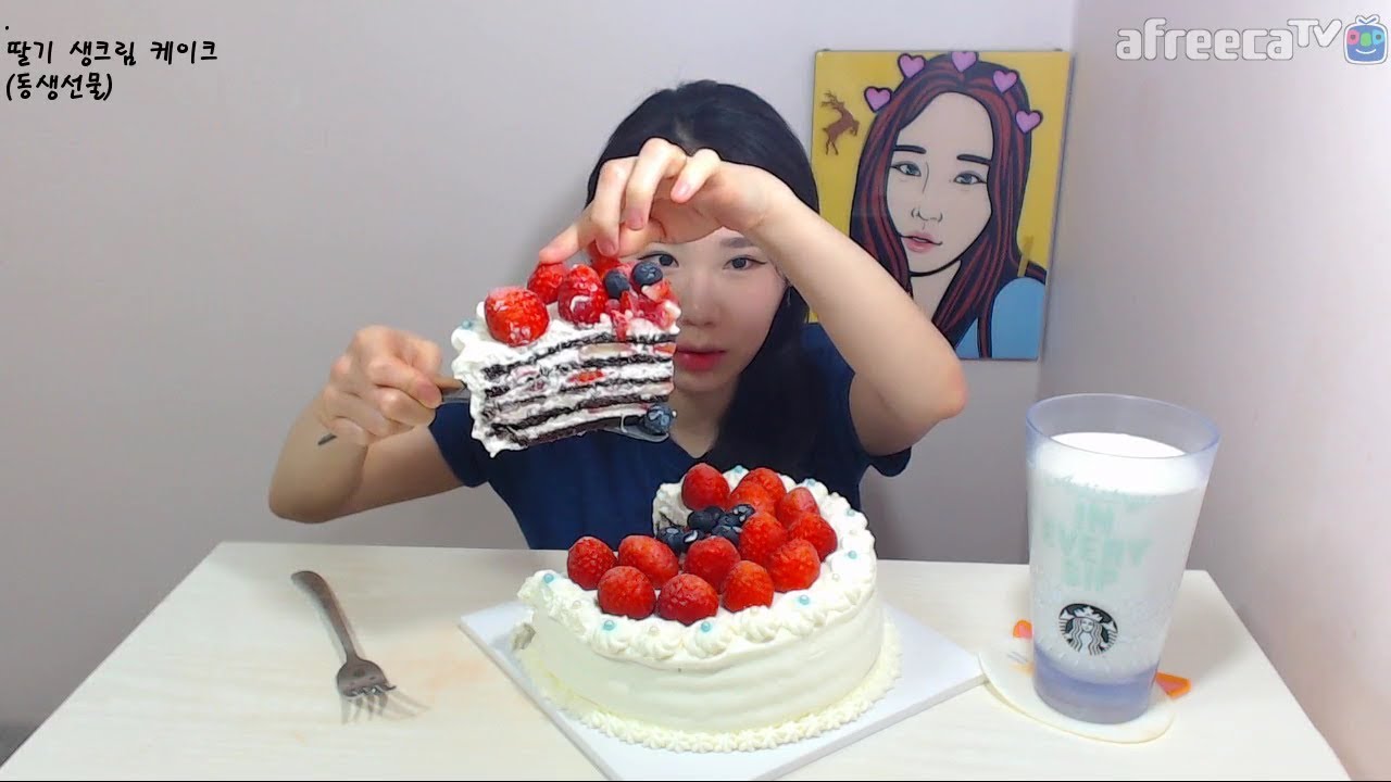 딸기 생크림 케이크 먹방 Mukbang eating show 171226