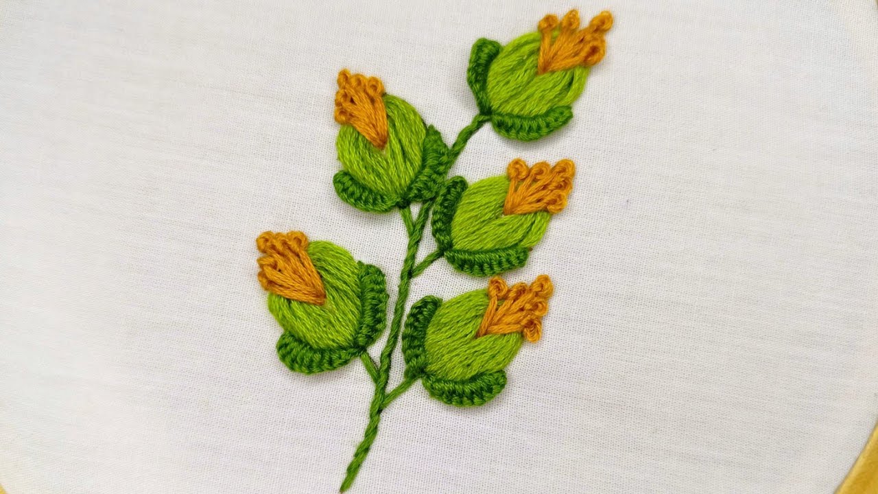 Hand Embroidery: Cast-on Stitch Flower & Buttonhole Stitch Leaf Tutorial