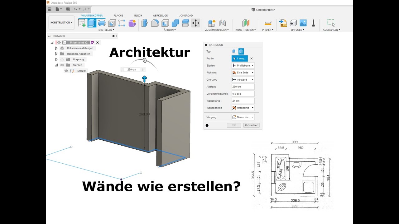 Autodesk Fusion360 Architektur Grundriss / Haus in CM Teil 2  - Deutsch Tutorial Schulung