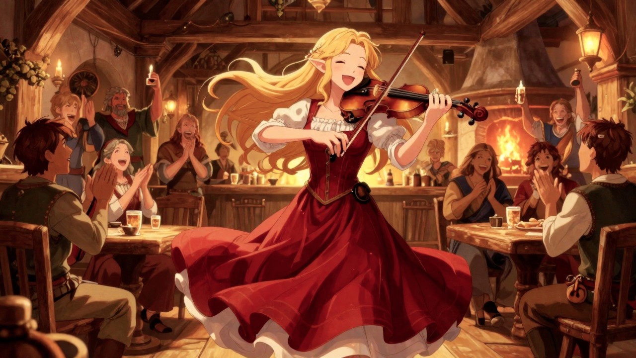 Medieval Tavern Party Ambience 🔥 Lively D&D Music & Warm Fireplace Sounds