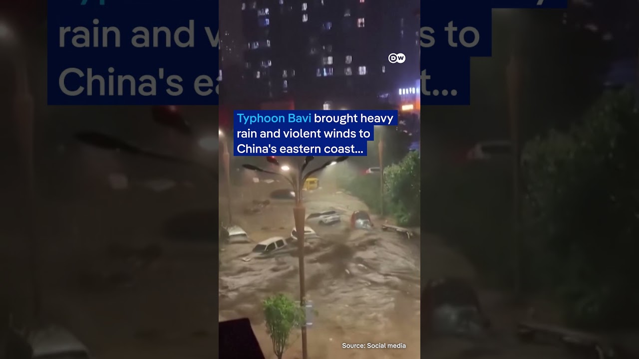 Vehicles swept away as Typhoon Bavi batters China