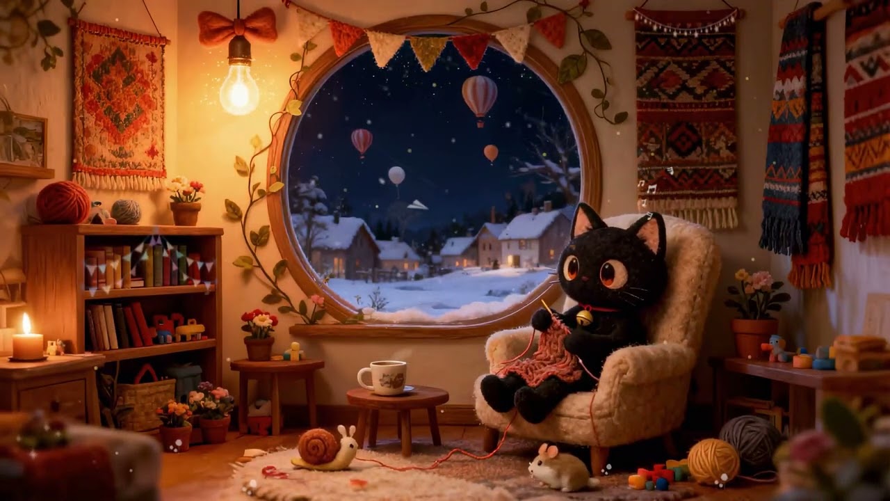 Winter Lofi Jazz ☕ Chill Hiphop Beats 🌙 for Study & Cozy Loki Cat Vibes