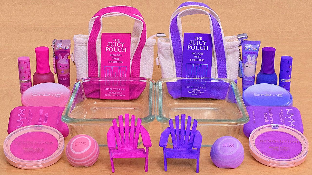 Pink vs Purple - Mixing Makeup Eyeshadow Into Slime ASMR
