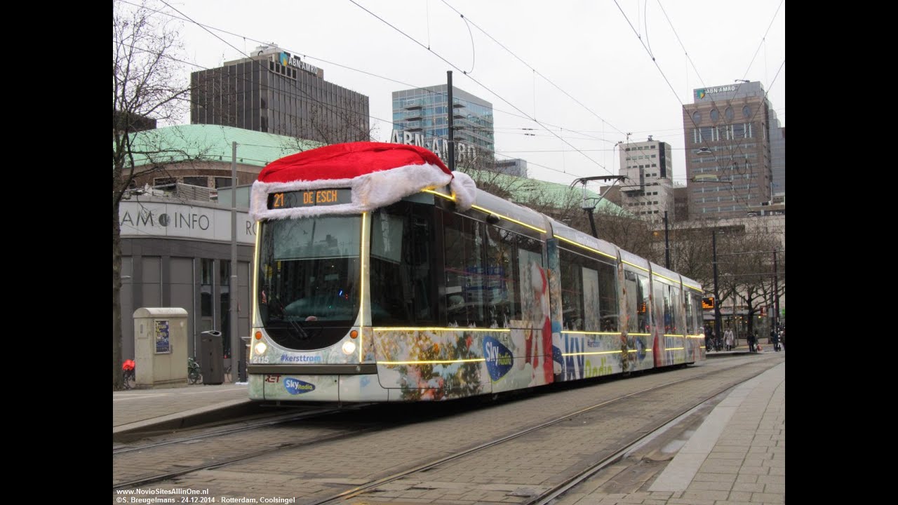 Christmas tram - Kersttram RET 2115 @ Coolsingel, Rotterdam (NL) 24-12-2014 (HD Video)