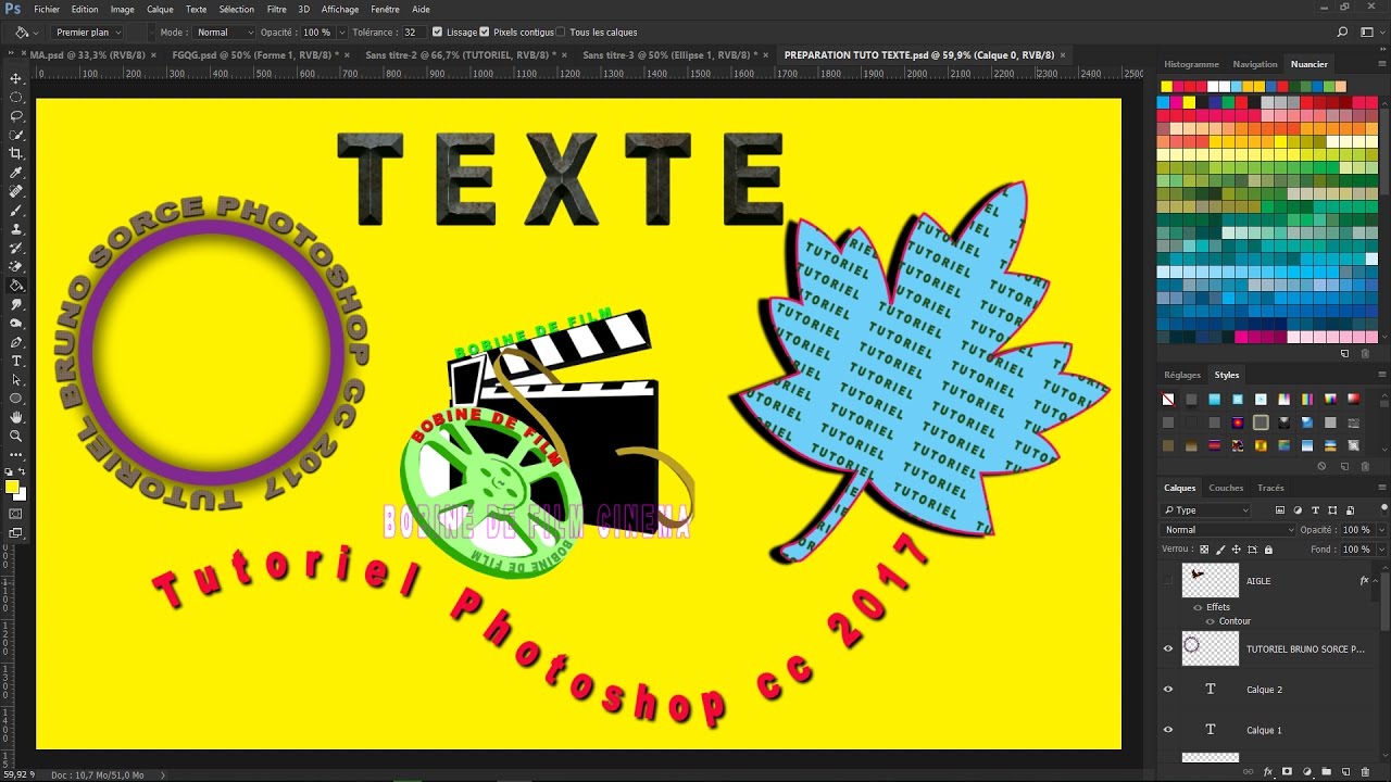 Tutoriel Photoshop cc 2017..Faire un texte Arrondi ,et un Texte en Forme de Vagues