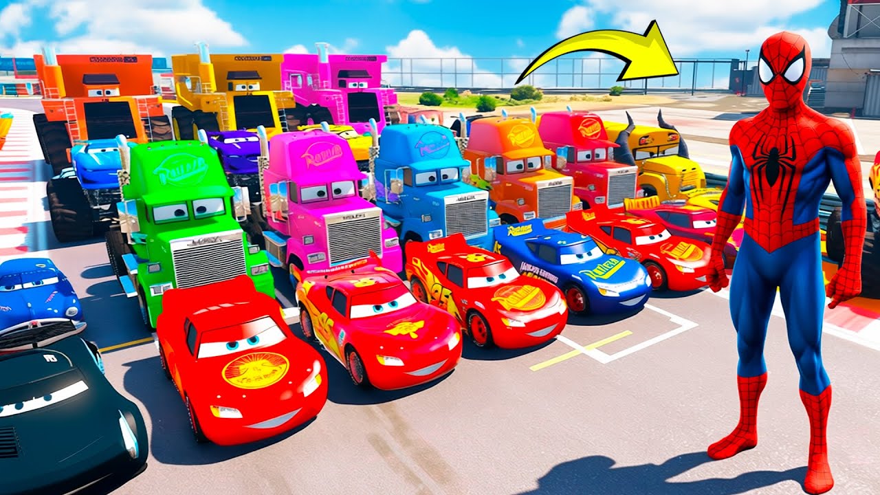 SPIDERMAN McQueen CRASHES MACK TRUCK WITH CRANE! 😱 Lightning McQueen's Most Dangerous Stunt - GTA 5