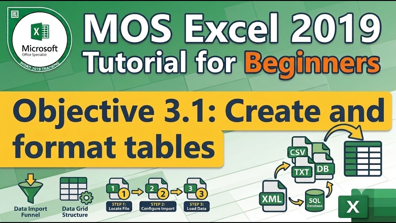 Objective 3.1: Create and format tables | MOS Excel 2019 Tutorial for Beginners