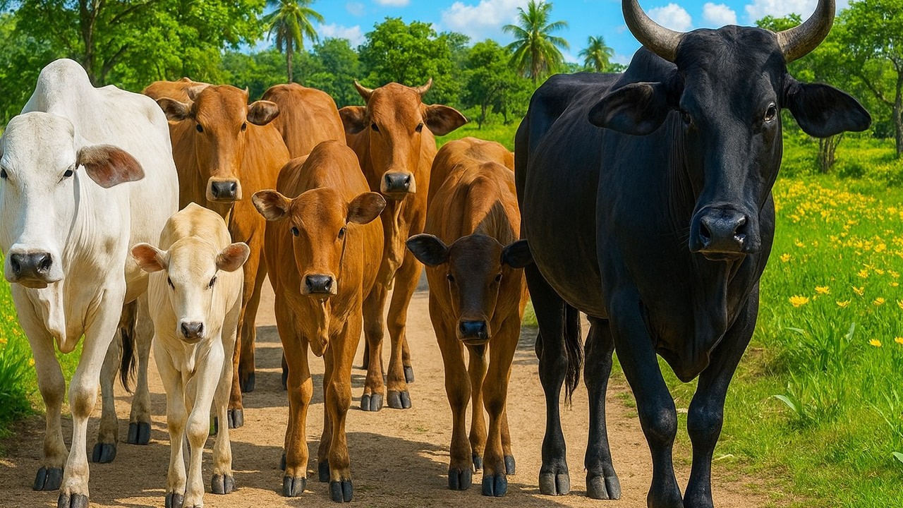 Suara sapi lembu Berjalan di lumpur memanggil kawan untuk pulang ke kandang - Bunyi sapi Lembu