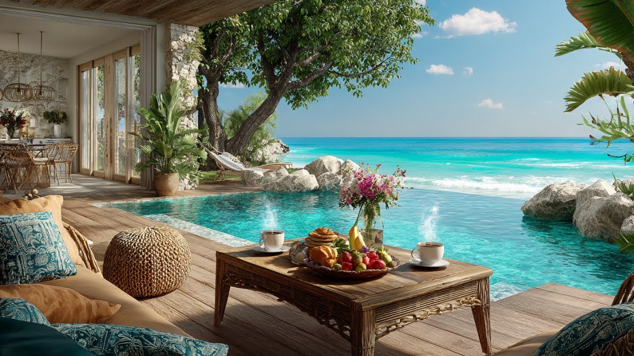 Oceanfront Poolside Morning 🌞Waves + Birdsong for Deep Focus, Calm Work & Study 🕊️