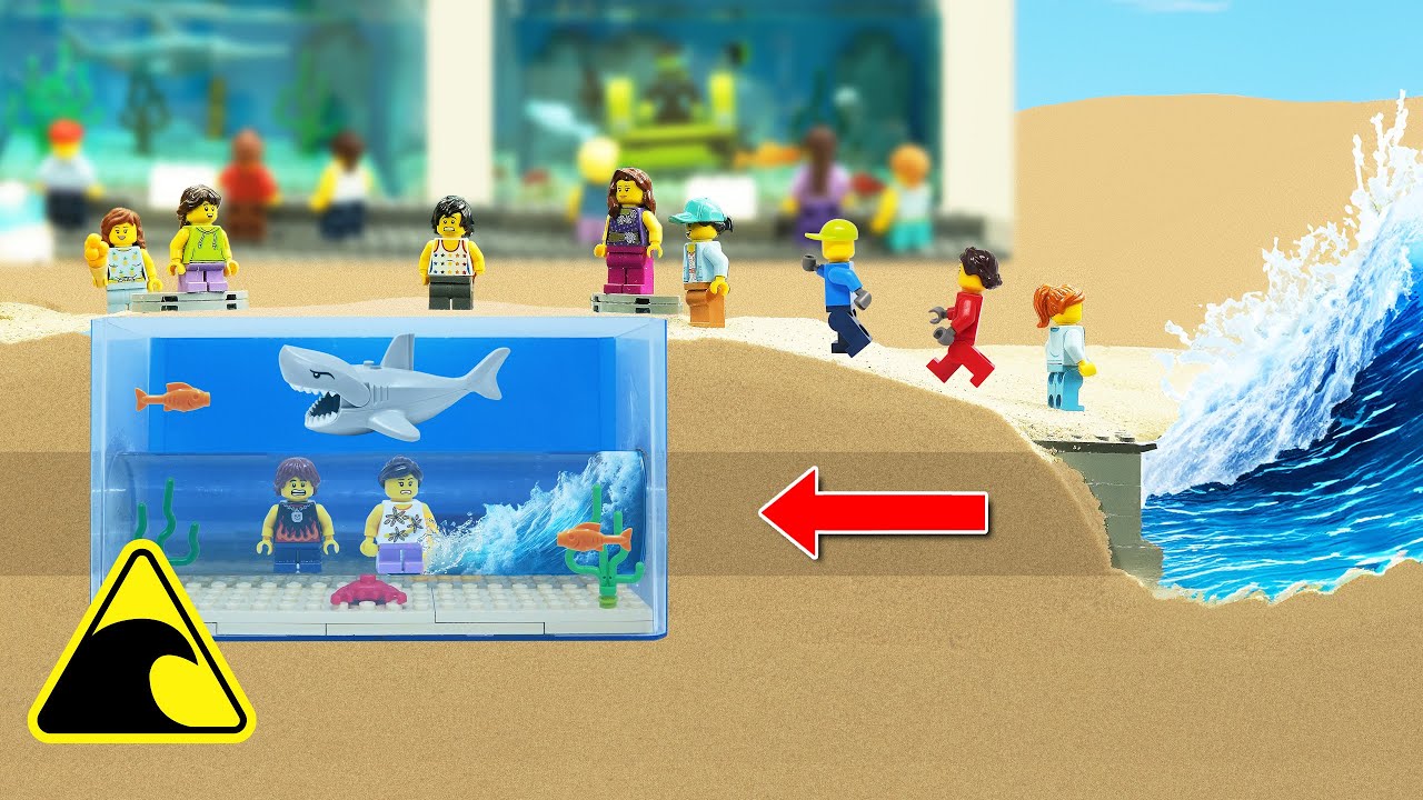 Lego Ocean World vs. Tsunami - Dam Breach Experiment - Lego City Marine Park Disaster