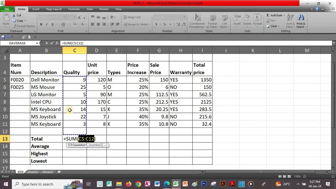 Microsoft Excel Spreadsheet Exercise 5 by Daniel Maundu