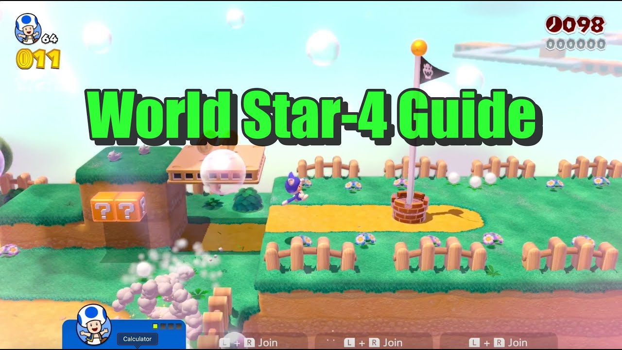 Super Mario 3D World - Star-4 (The Great Goal Pole) - Green Stars and Stamp Walkthrough