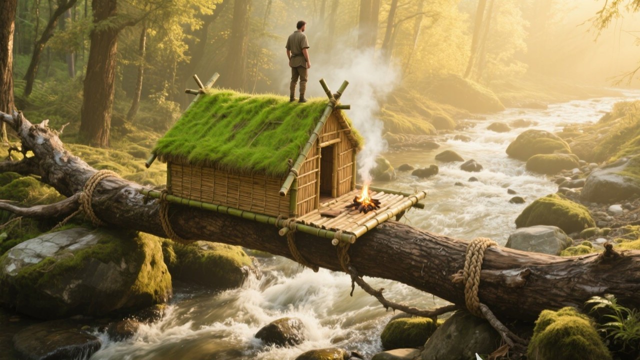 72 Hours Alone on a Fallen Tree Shelter