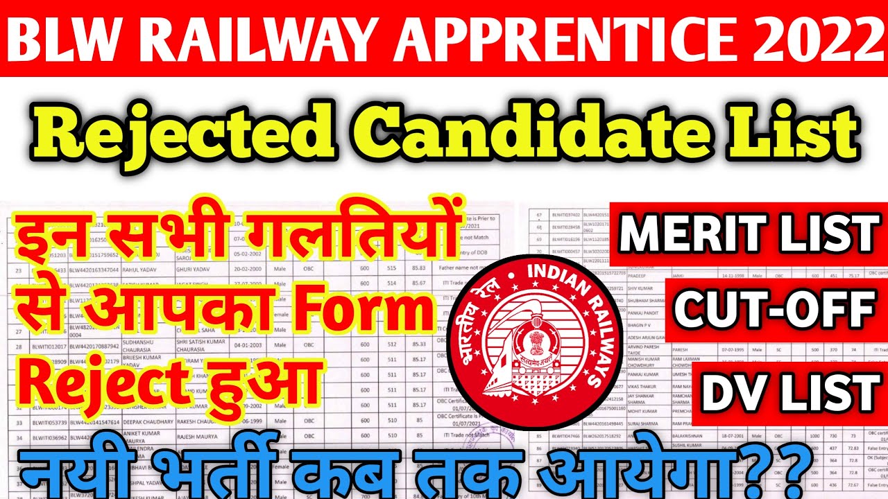 BLW RAILWAY APPRENTICE 2022 | BLW MERIT,CUTOFF,REJECTED CANDIDATE LIST 2022 | BLW NEW APPRENTICE कब