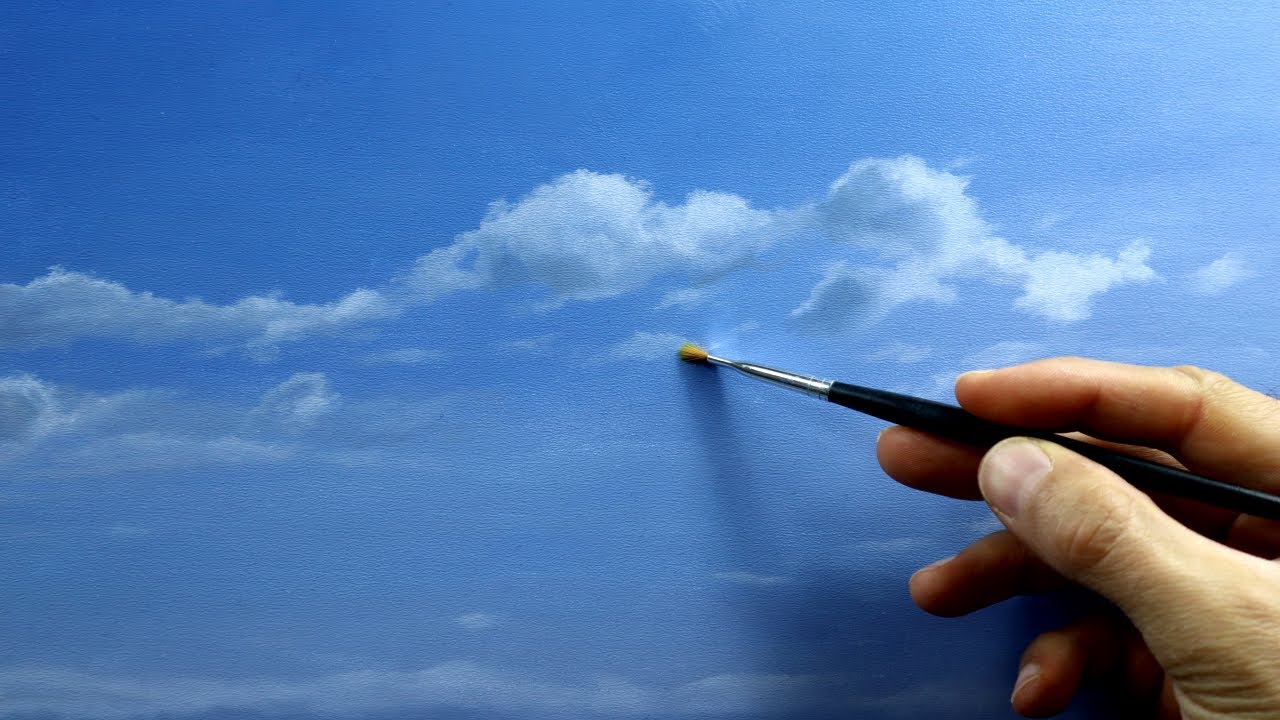 How to paint clouds - how to dry brush realistic clouds - realtime tutorial