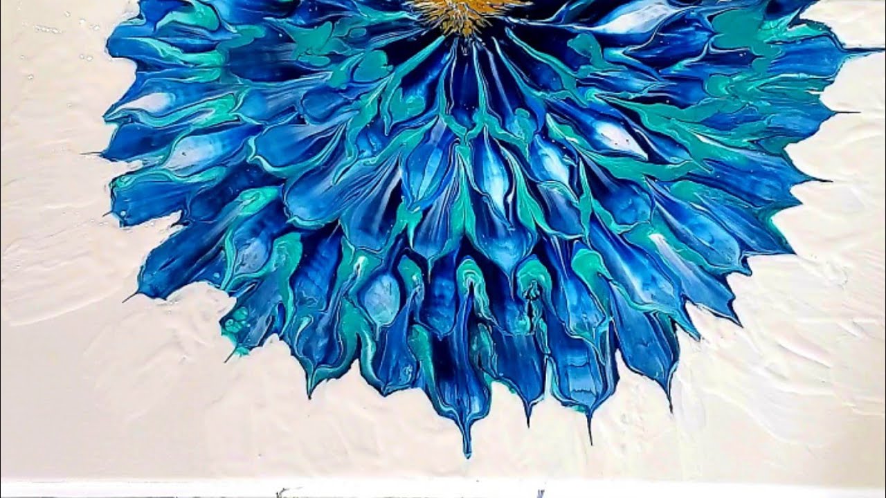 Half Of A Blue Dahlia Extraordinary and Satisfying Pour Acrylic Painting~Fluid Art Tutorial